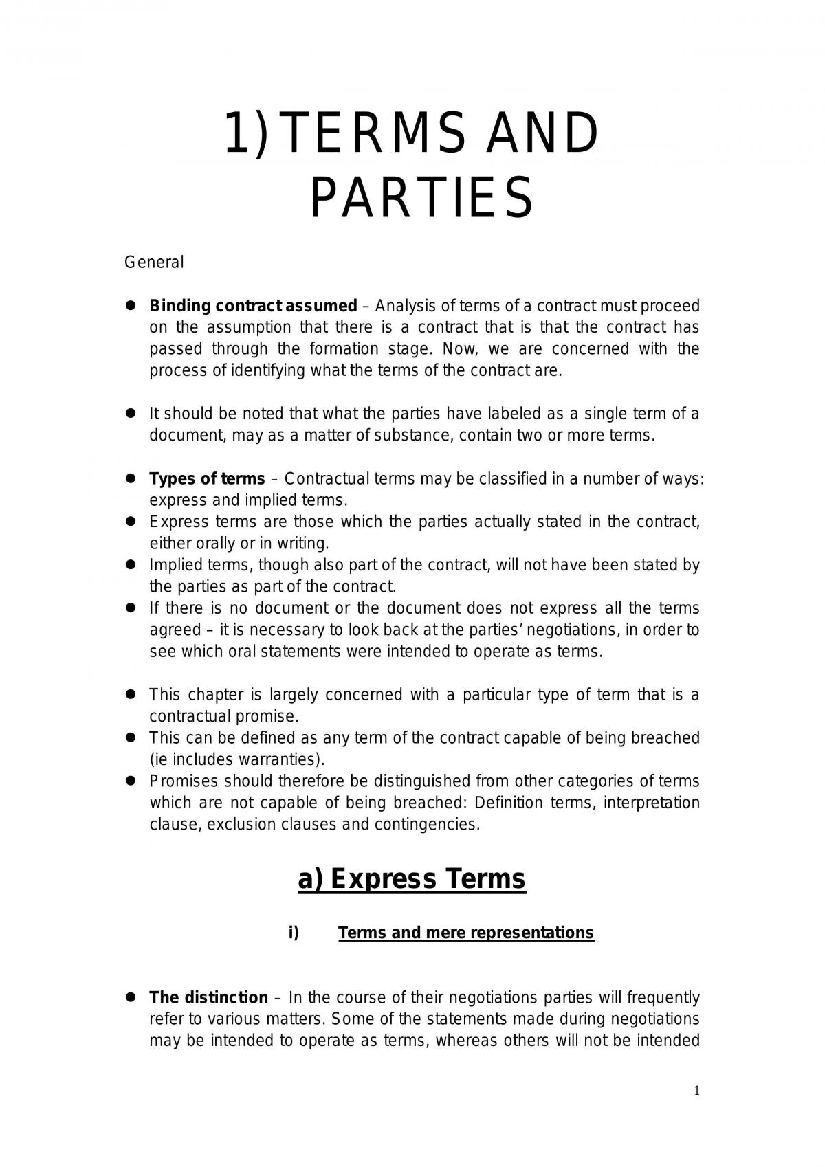 Contracts Notes On Terms - Page 1