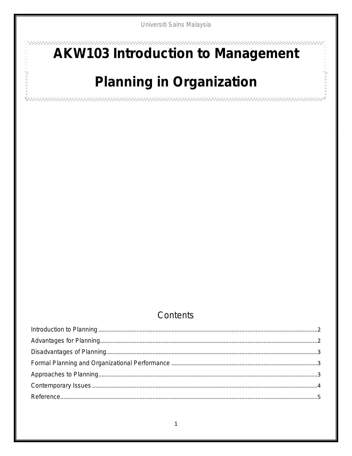 Planning in Organization - Page 1