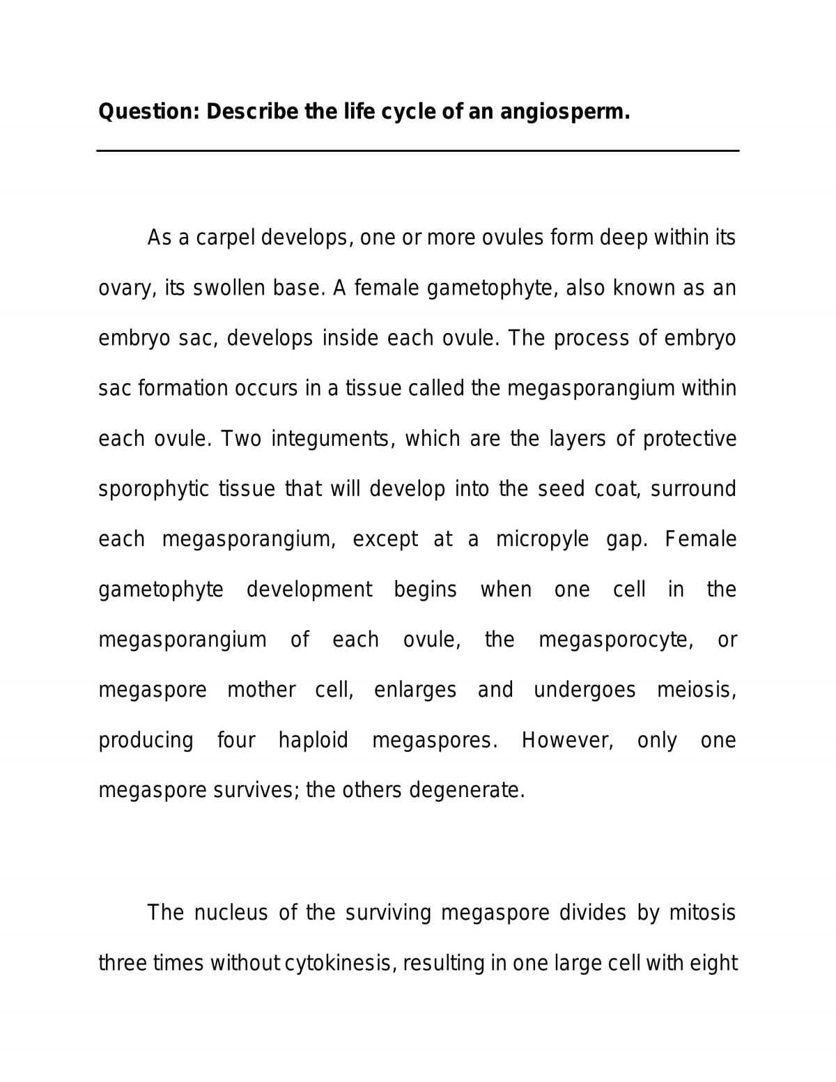 Essay Discussing the Life Cycle of an Angiosperm - Page 1