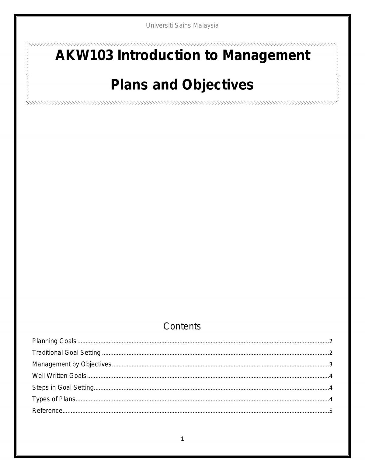 Plans and Objectives - Page 1