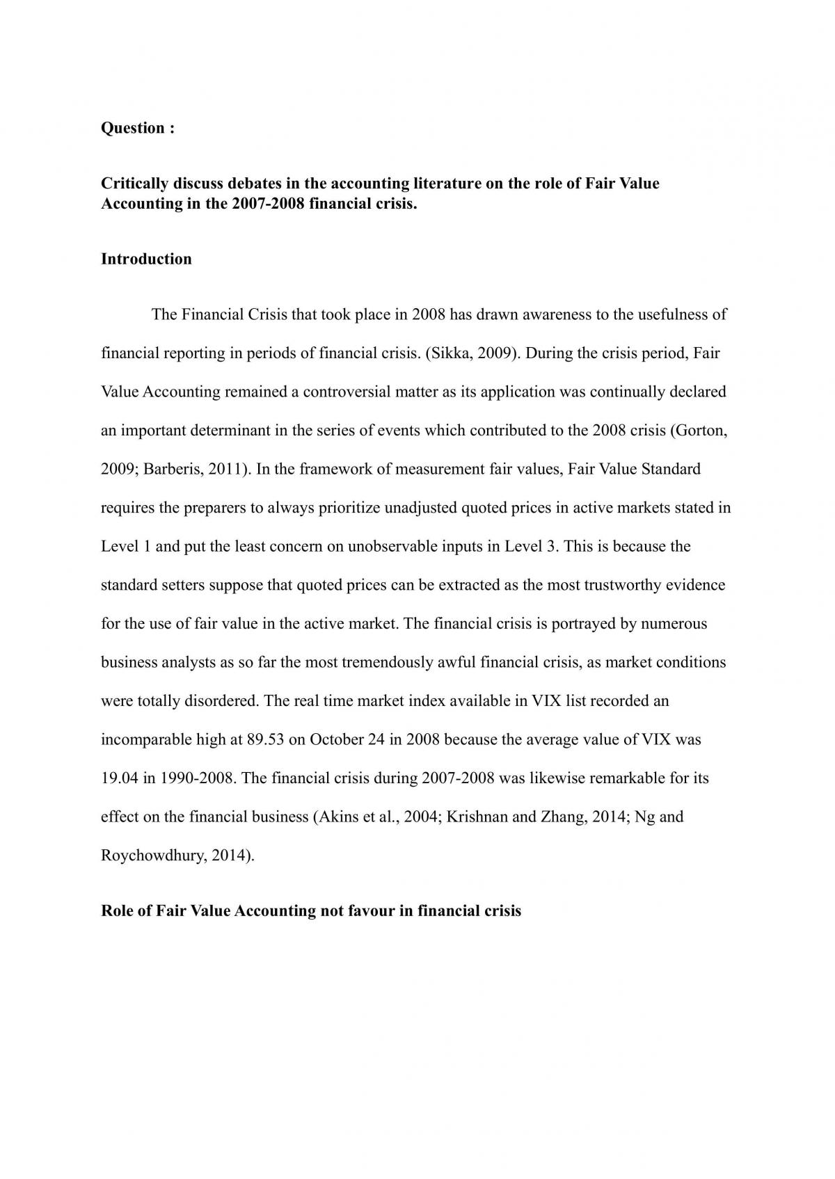 Role of Fair Value Accounting - Page 1