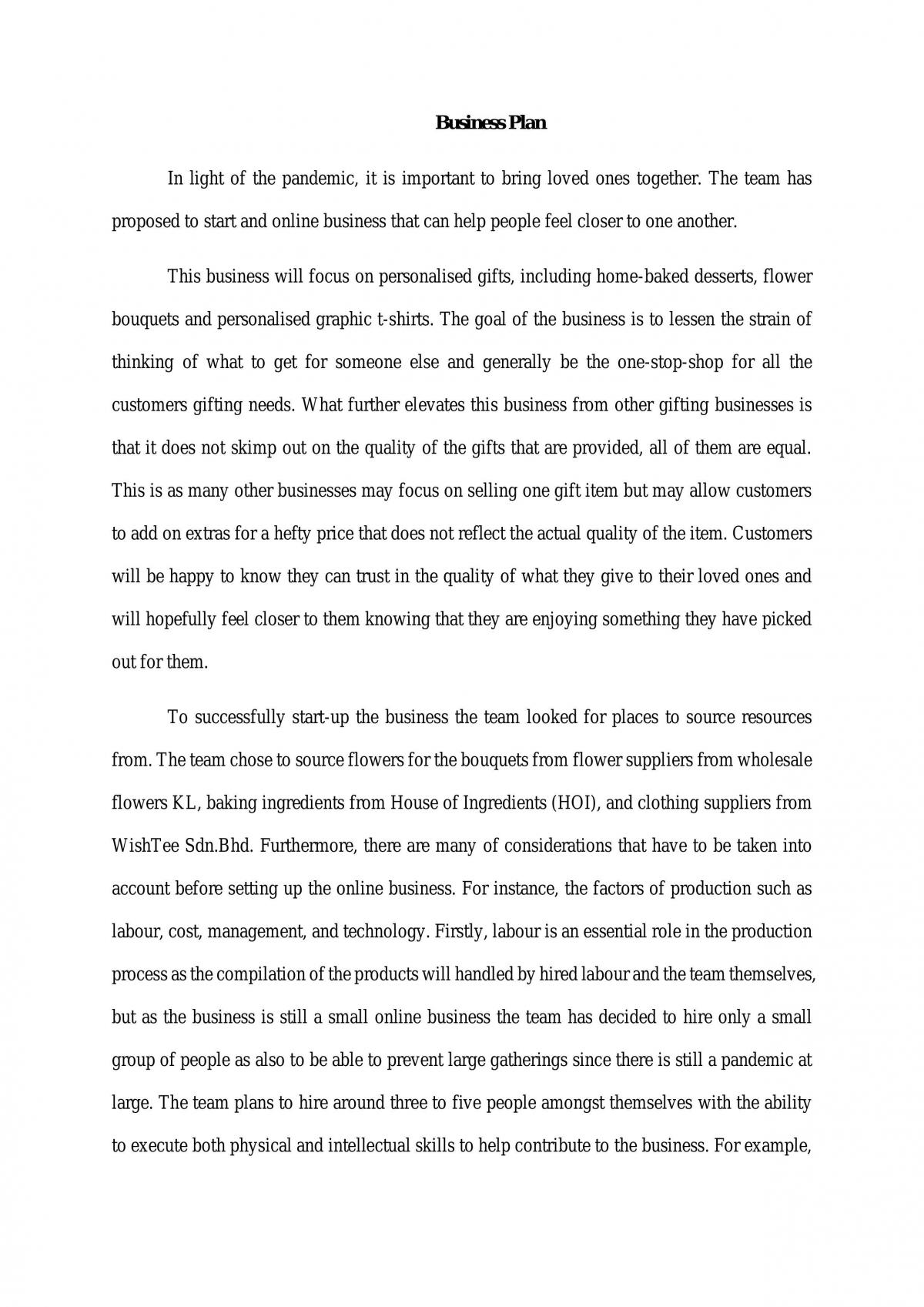 Online Business Plan - Page 1