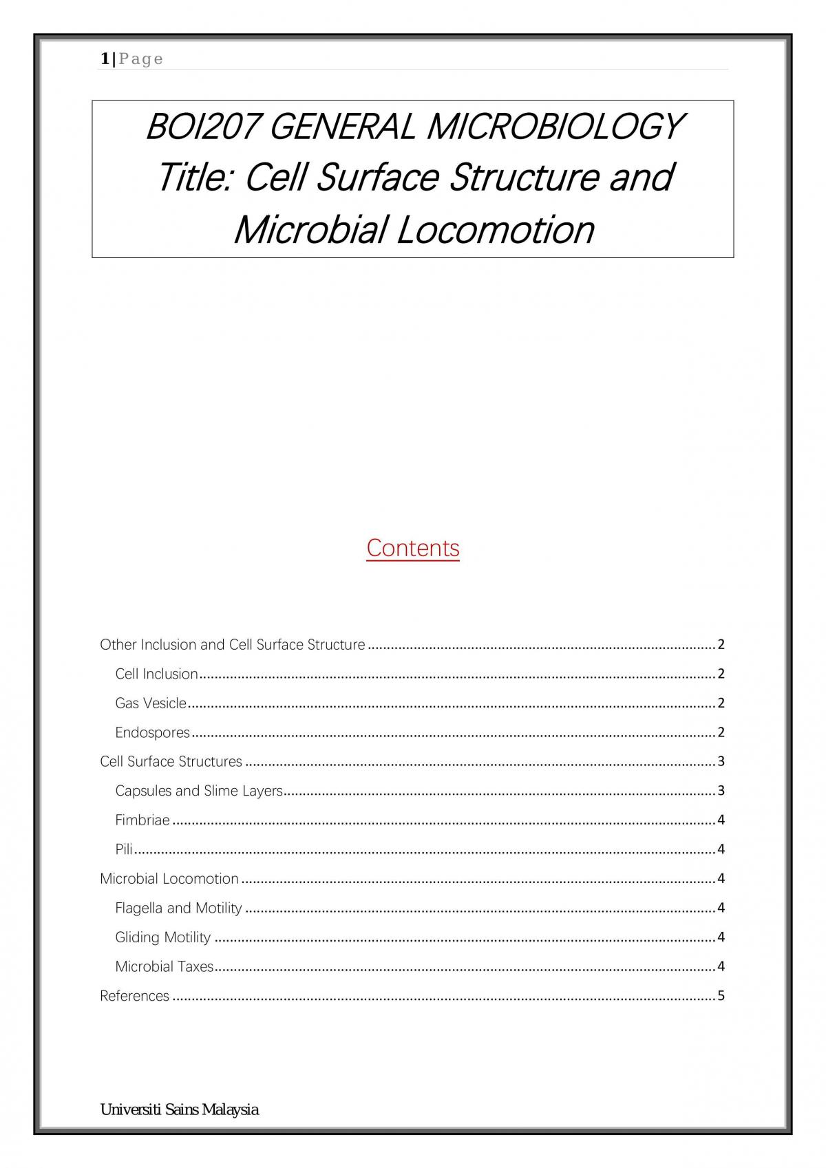 Cell Surface Structure and Microbial Locomotion - Page 1