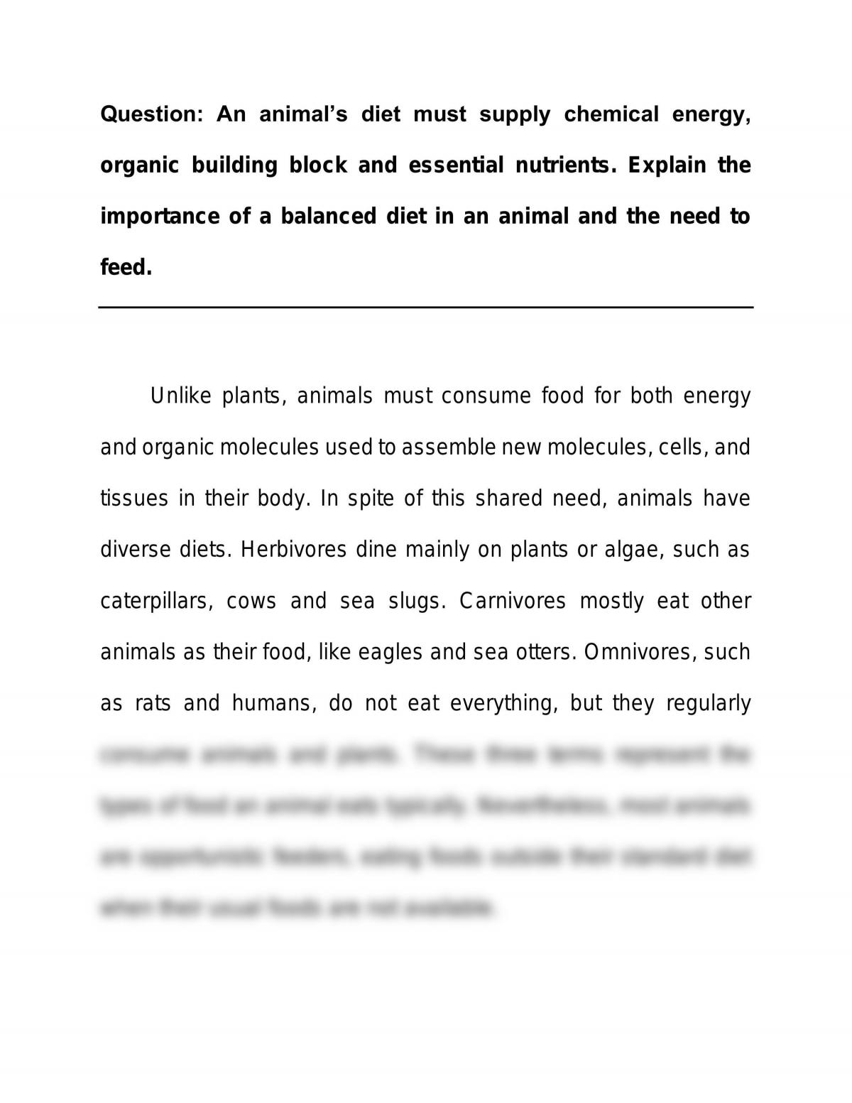Essay Discussing the Importance of a Balanced Diet in an Animal | Biology -  STPM | Thinkswap