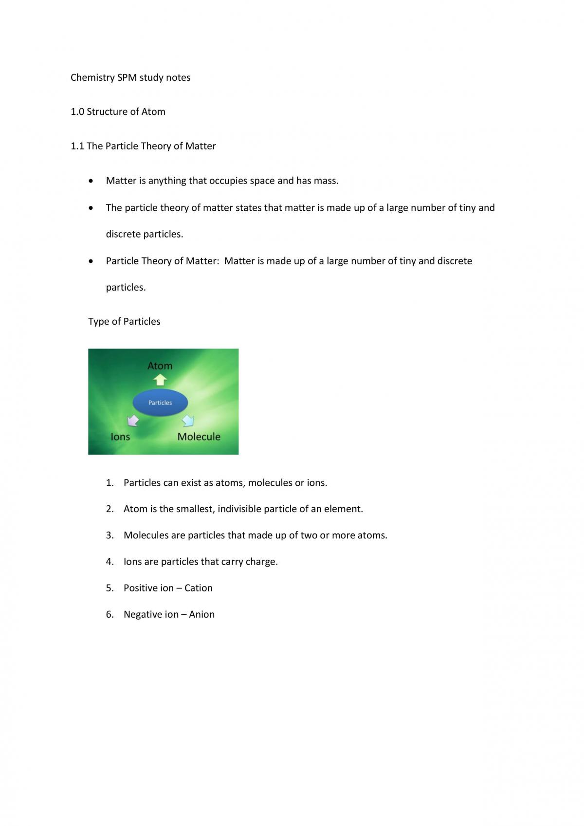 Chemistry SPM Study Notes  - Page 1
