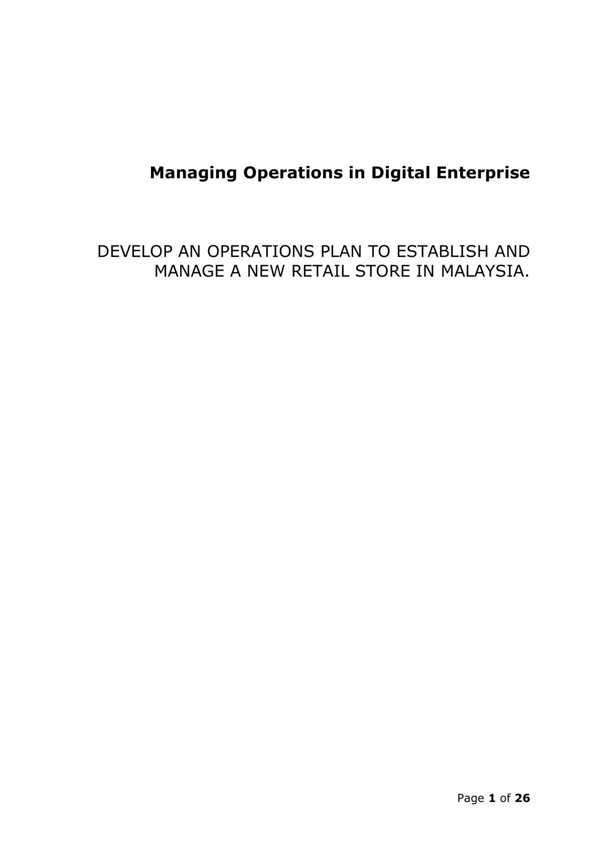 MODE: Develop an operations plan to establish and manage a new retail store in Malaysia  - Page 1