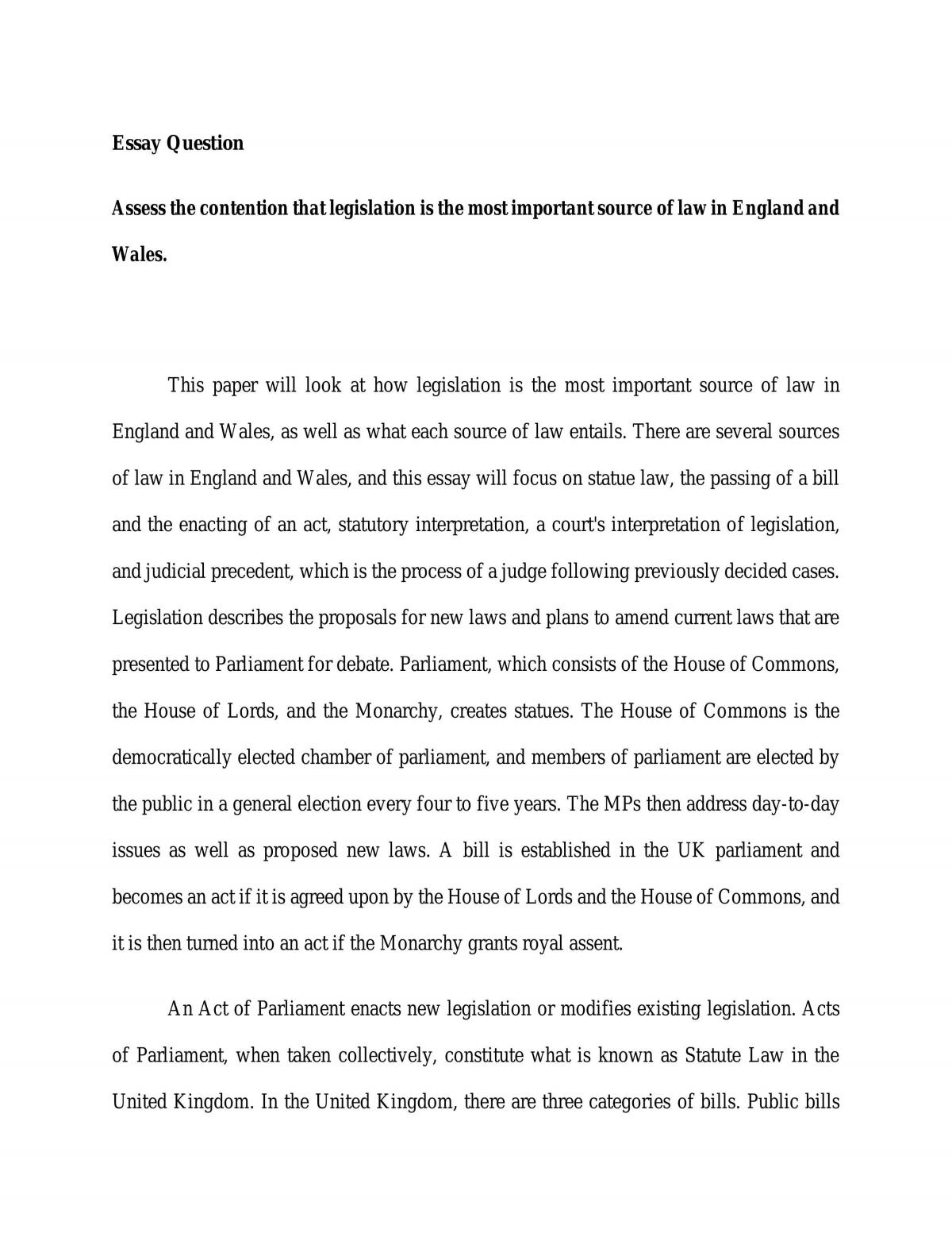 Legislation is the most important source of law essay  - Page 1