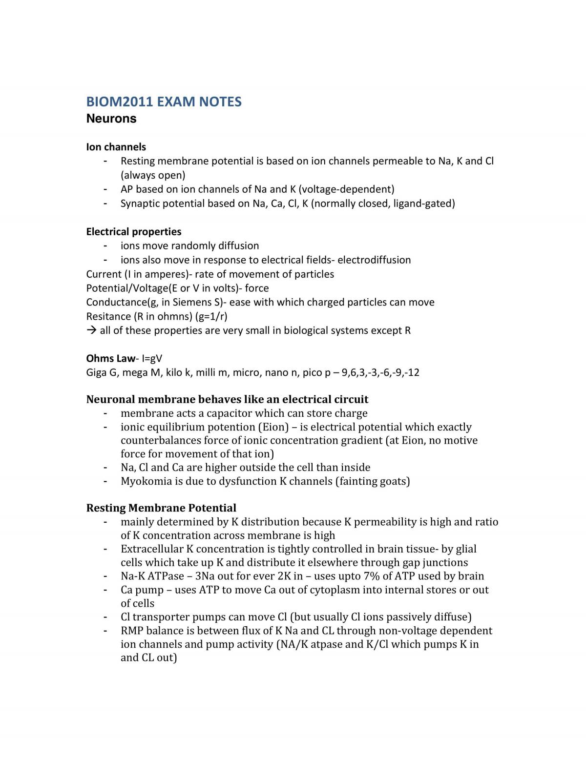 Exam Notes for BIOM2011 - Page 1