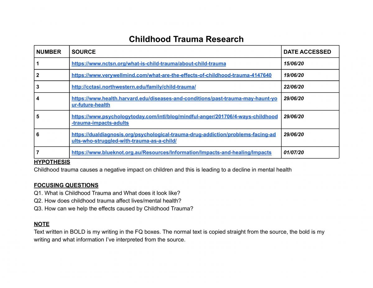 childhood trauma case study examples