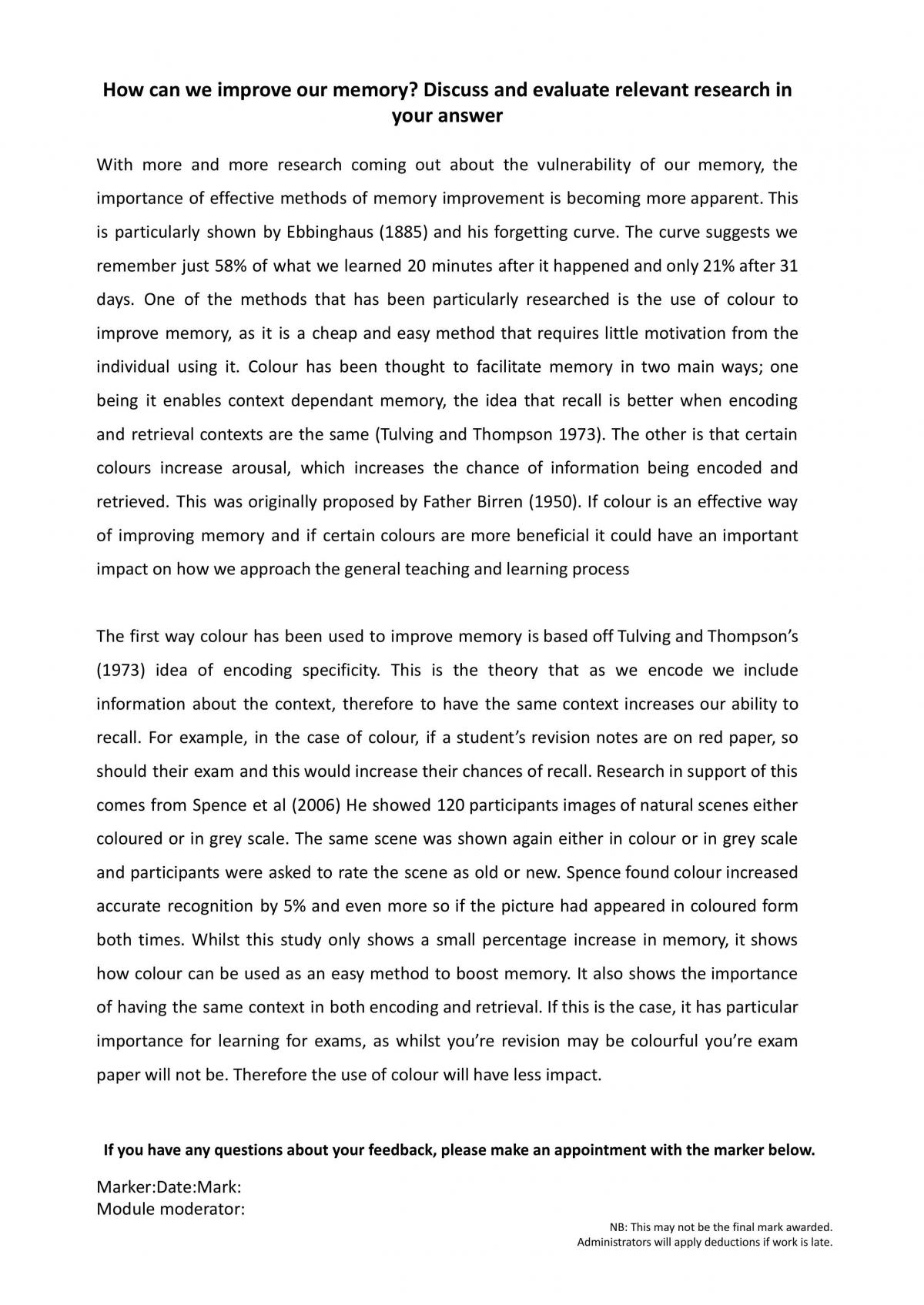 How can we improve our memory? Discuss and evaluate relevant research in your answer - Page 1