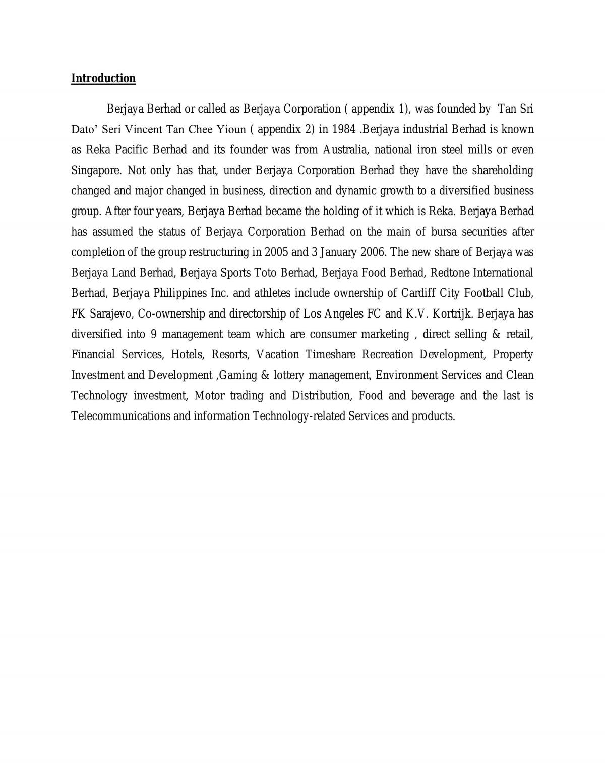 Analyses of Berjaya Berhad - Page 1