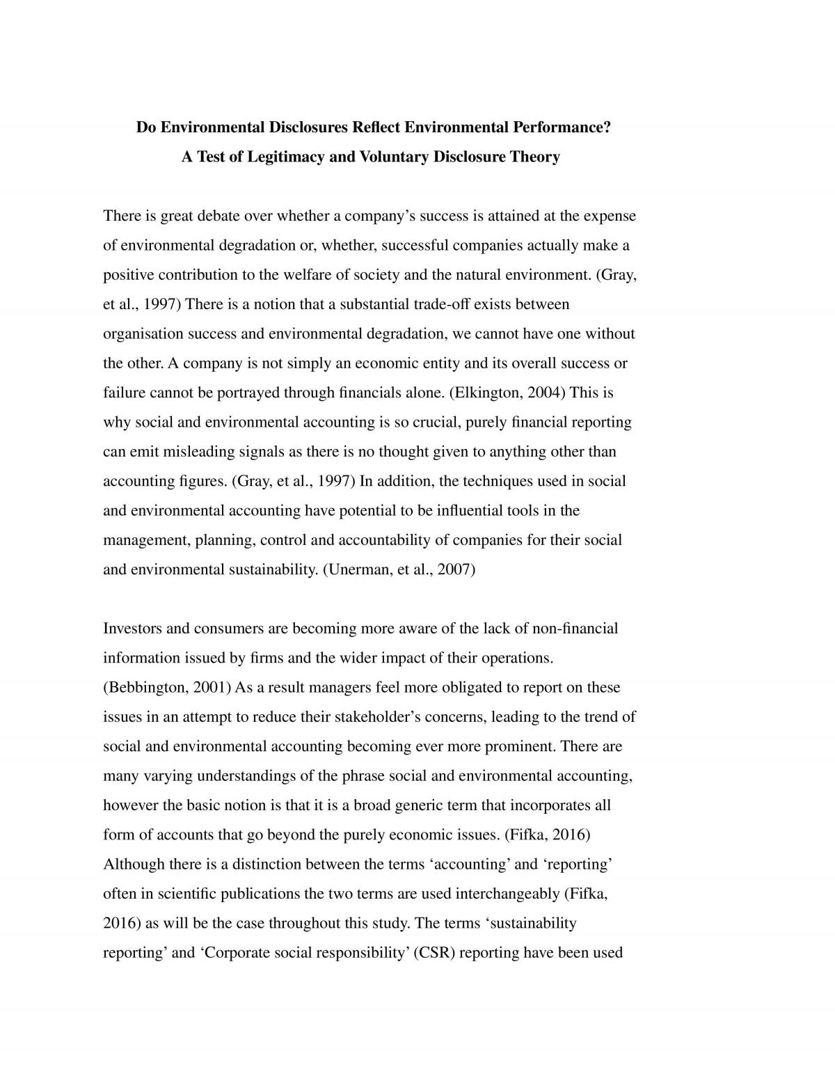Environmental Disclosures Reflect Environmental Performance - Page 1
