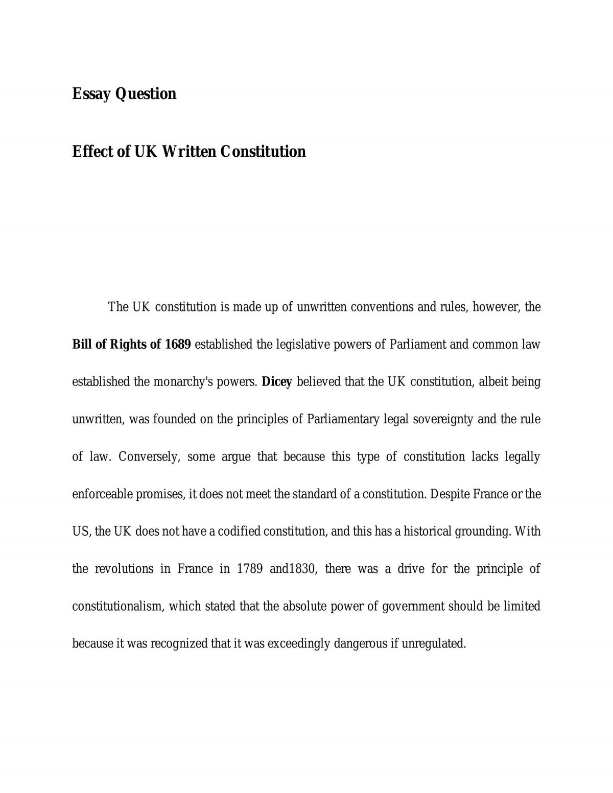 Effect of UK written constitution essay  - Page 1