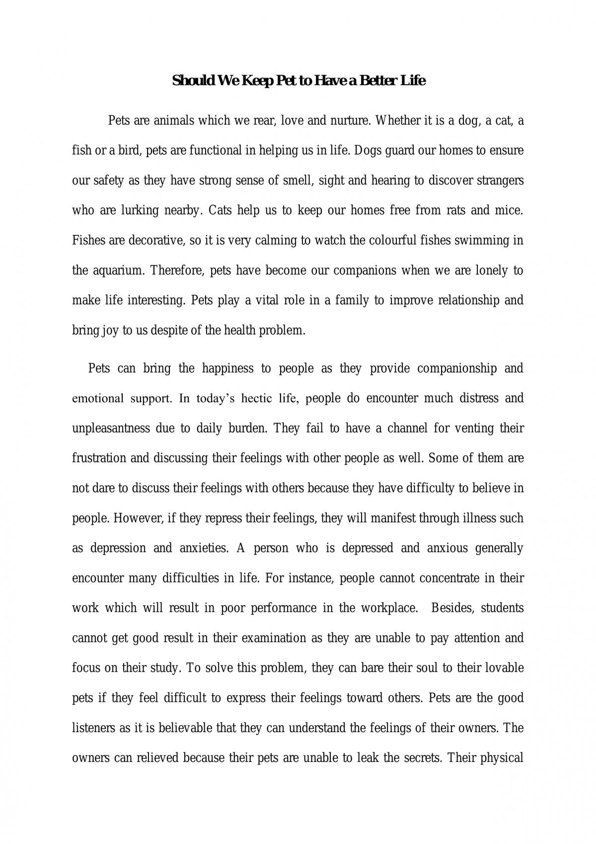 Should We Keep Pet to Have a Better Life - Page 1