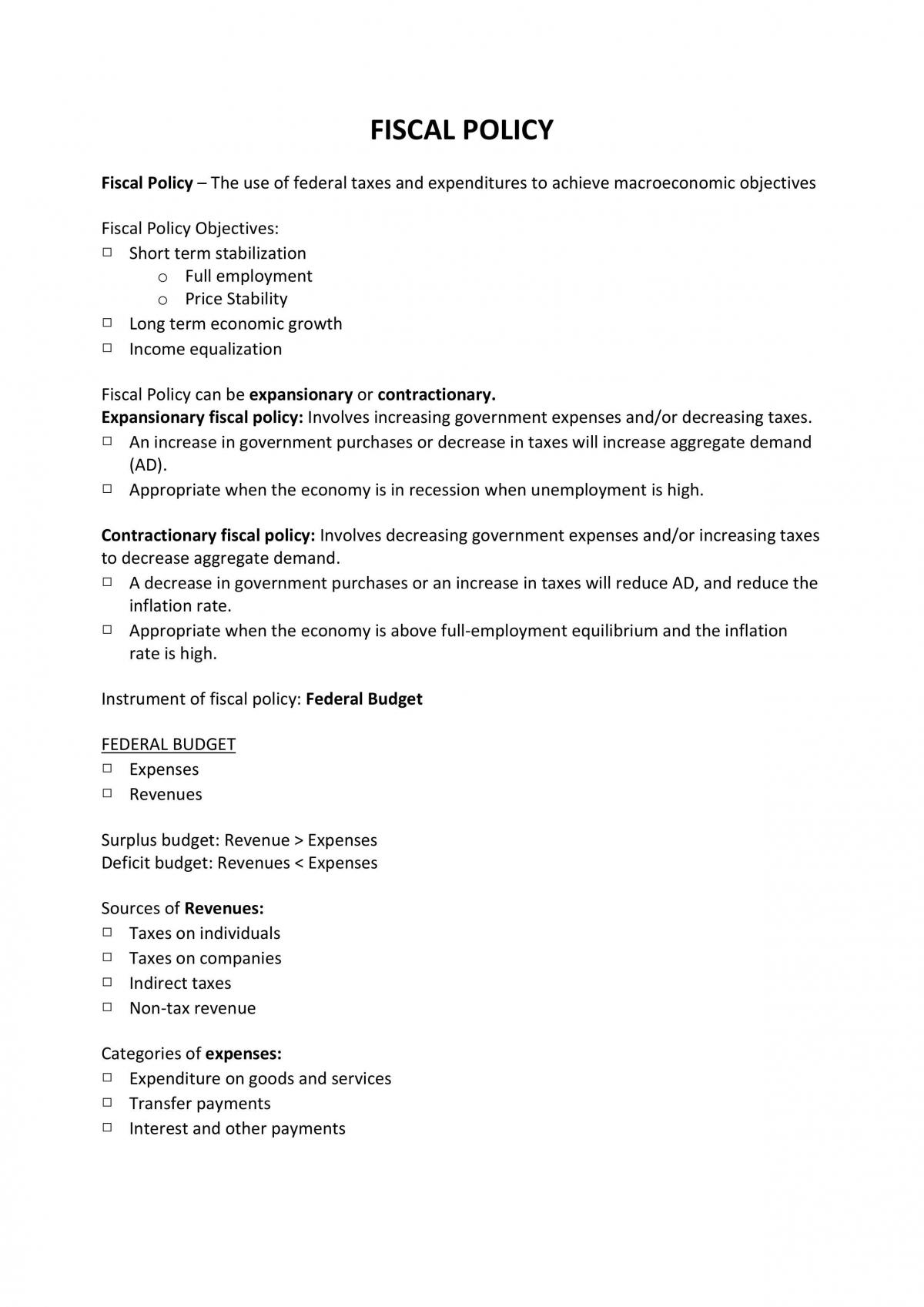 BSB113 Economics Study Notes - Page 1