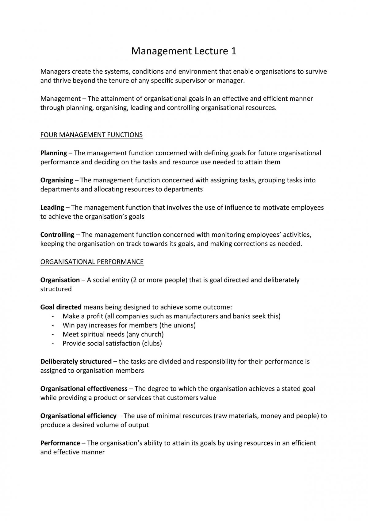 Management Study Notes Weeks 1-7  - Page 1