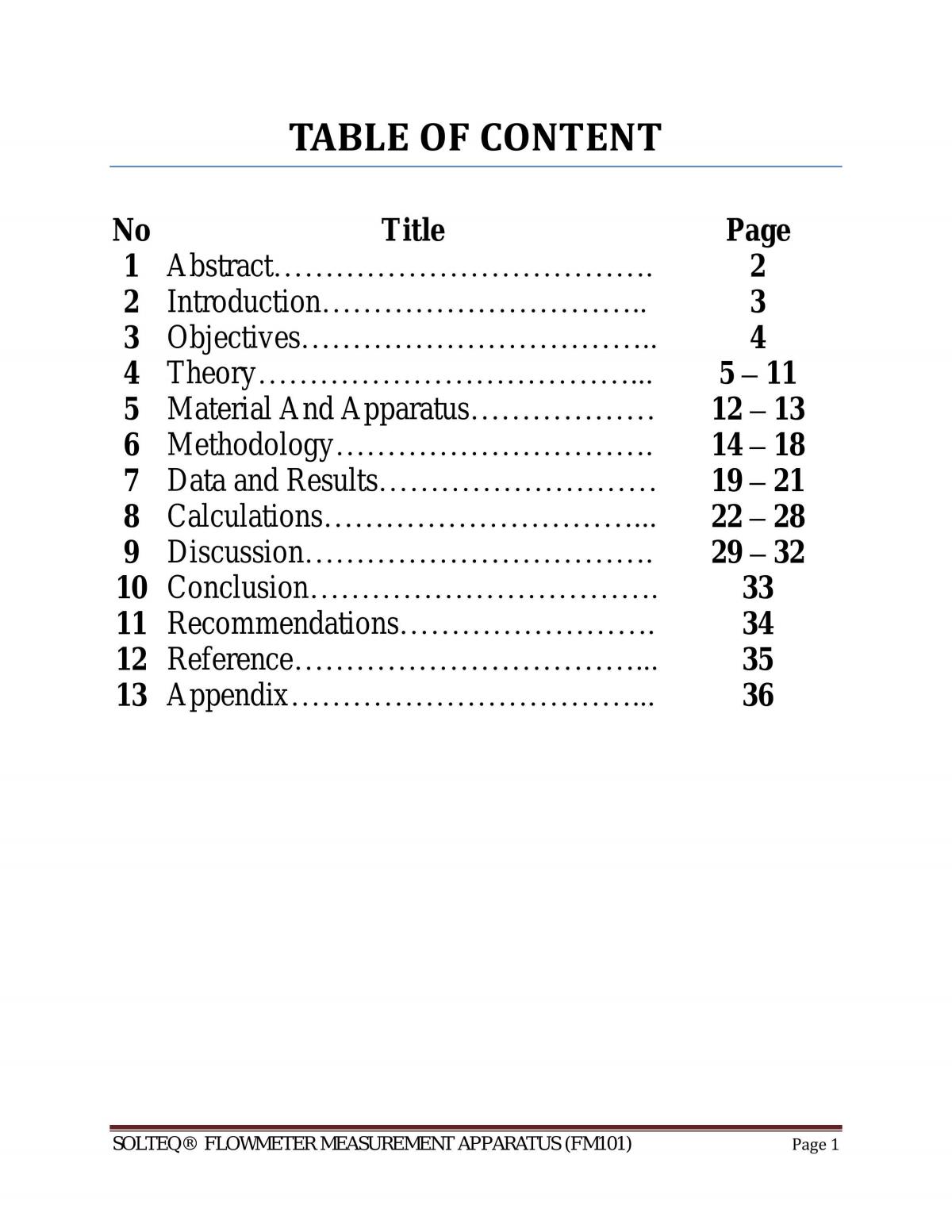 Lab Report Flowmeter Measurement Apparatus - Page 1
