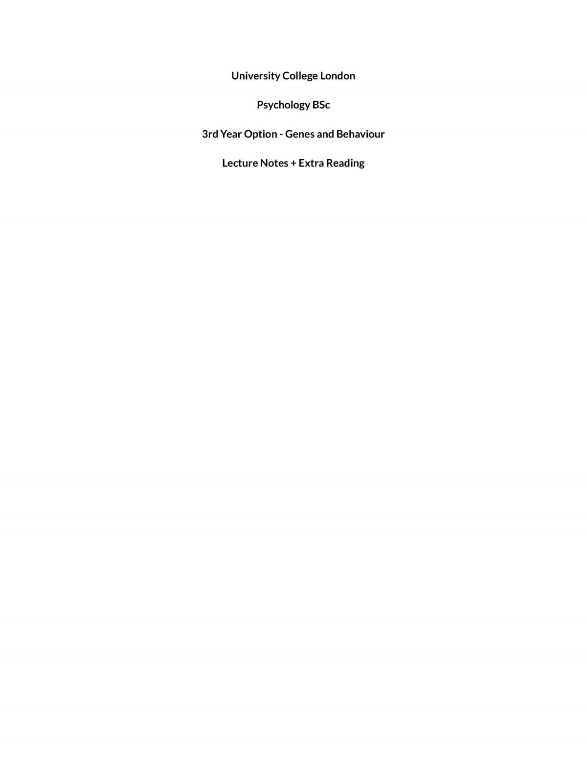 Genes and Behaviour Lecture Notes - Page 1