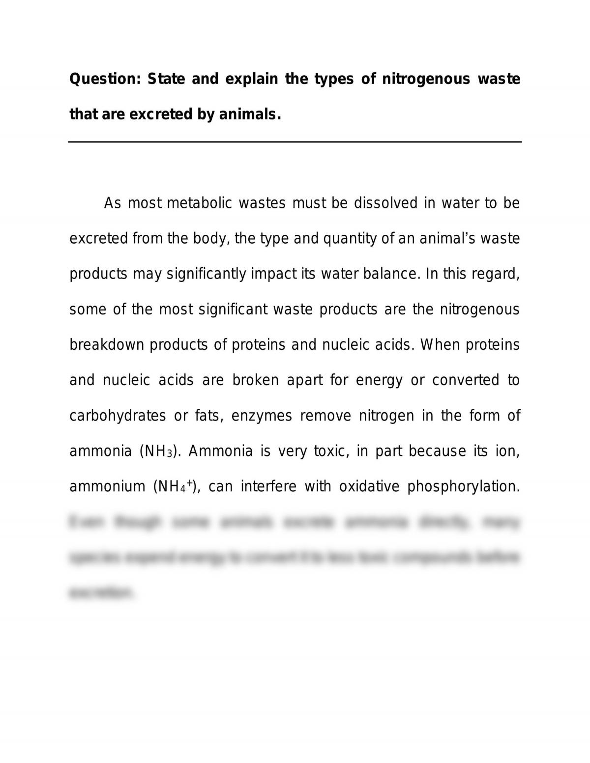 Essay Explaining the Types of Nitrogenous Waste - Page 1