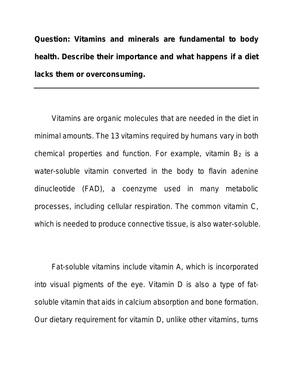 essay on vitamins and minerals