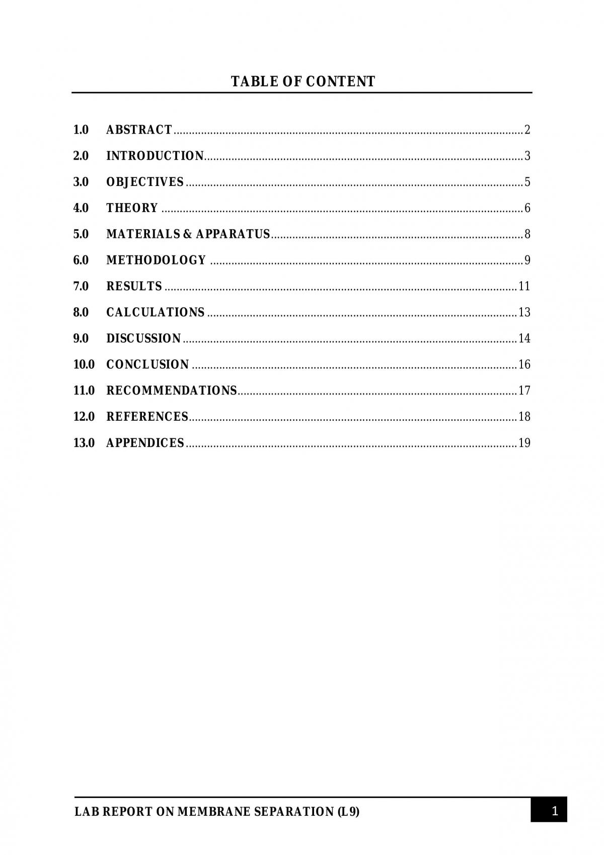 Lab Report On Membrane Separation - Page 1