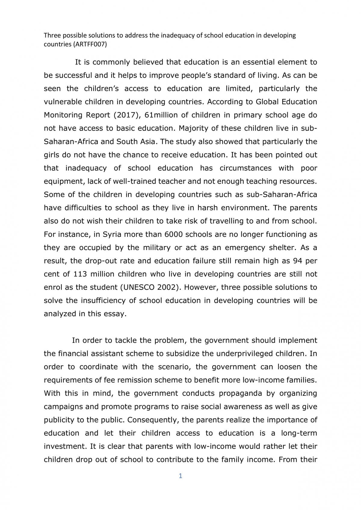 Three possible solutions to address the inadequacy of school education in developing countries  - Page 1
