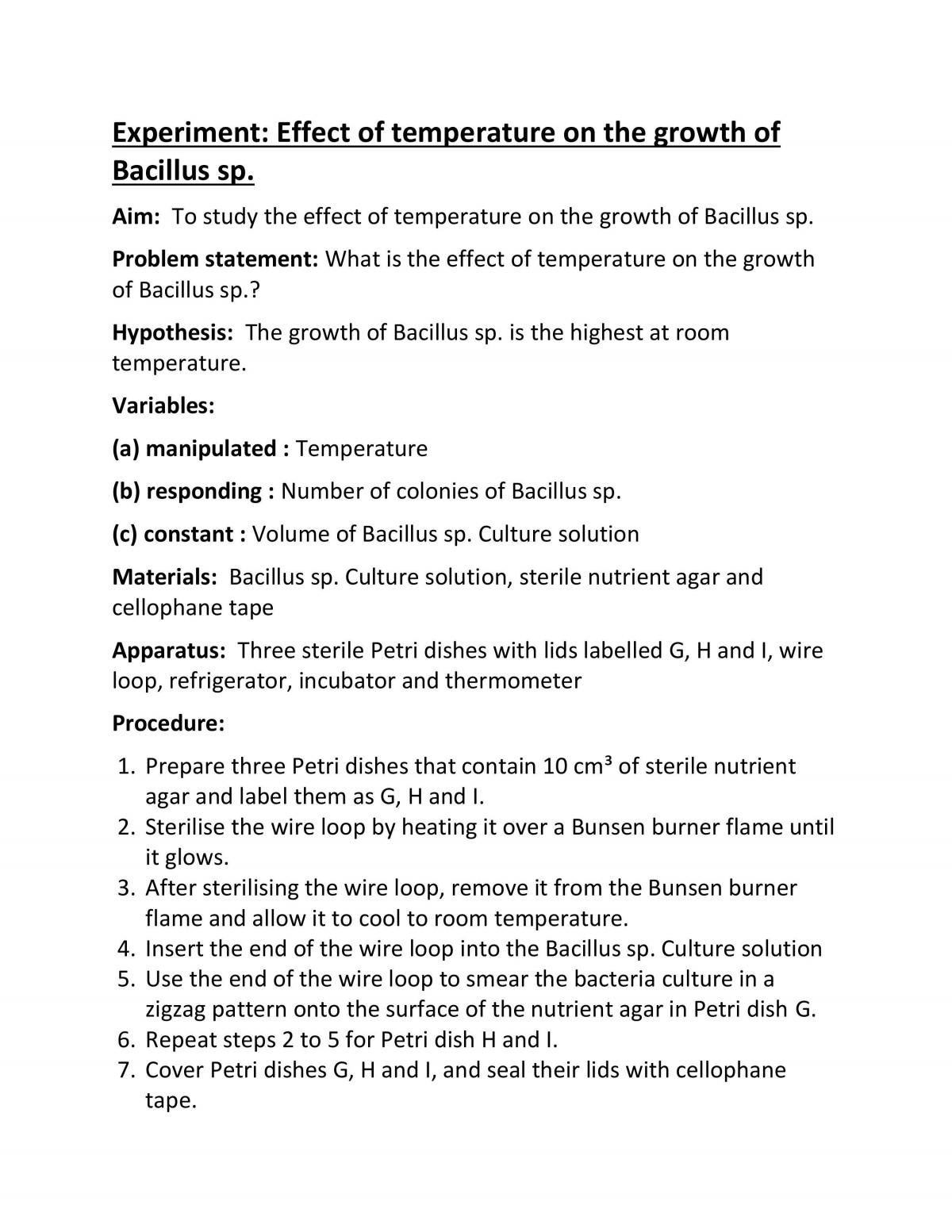 Experiment: Effect of temperature and pH value on the growth of Bacillus sp. - Page 1