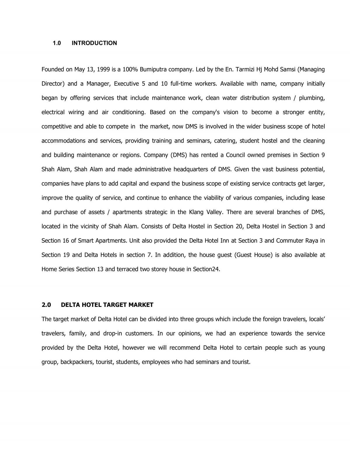 Analysis of Delta Hotel  - Page 1