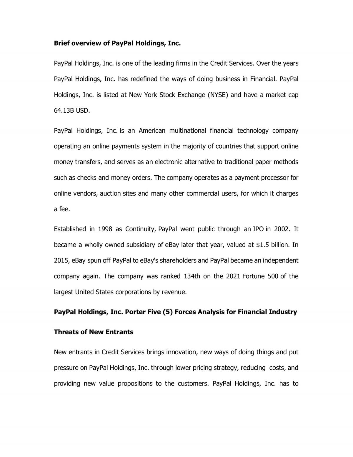 Analysis of Paypal Holding  - Page 1