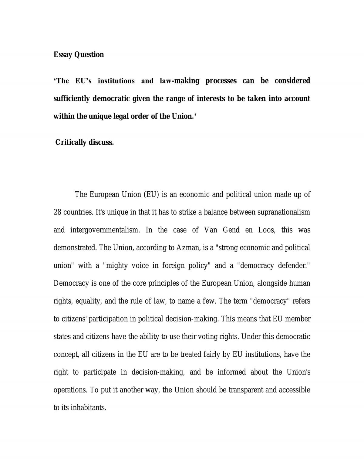 EU decision making processes democratic essay  - Page 1