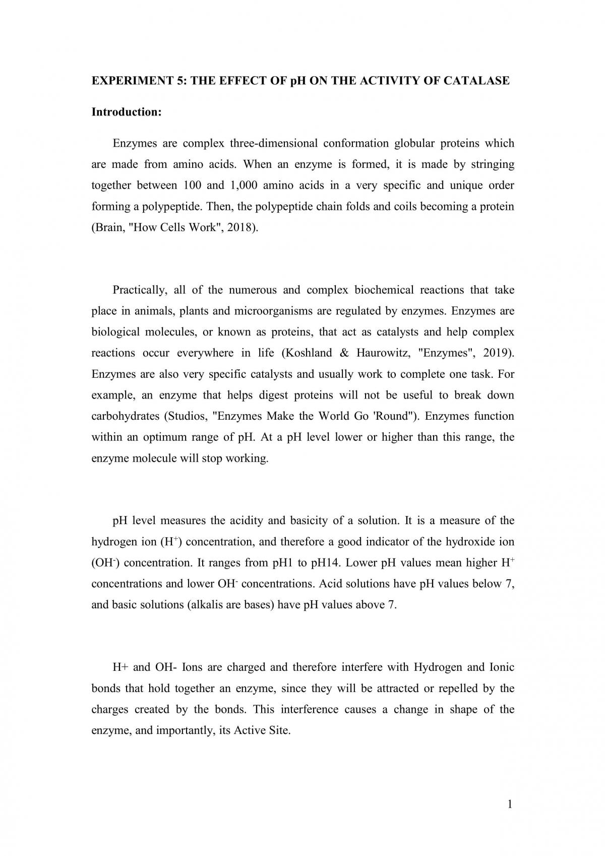 The effect of pH on the activity of catalase - Page 1