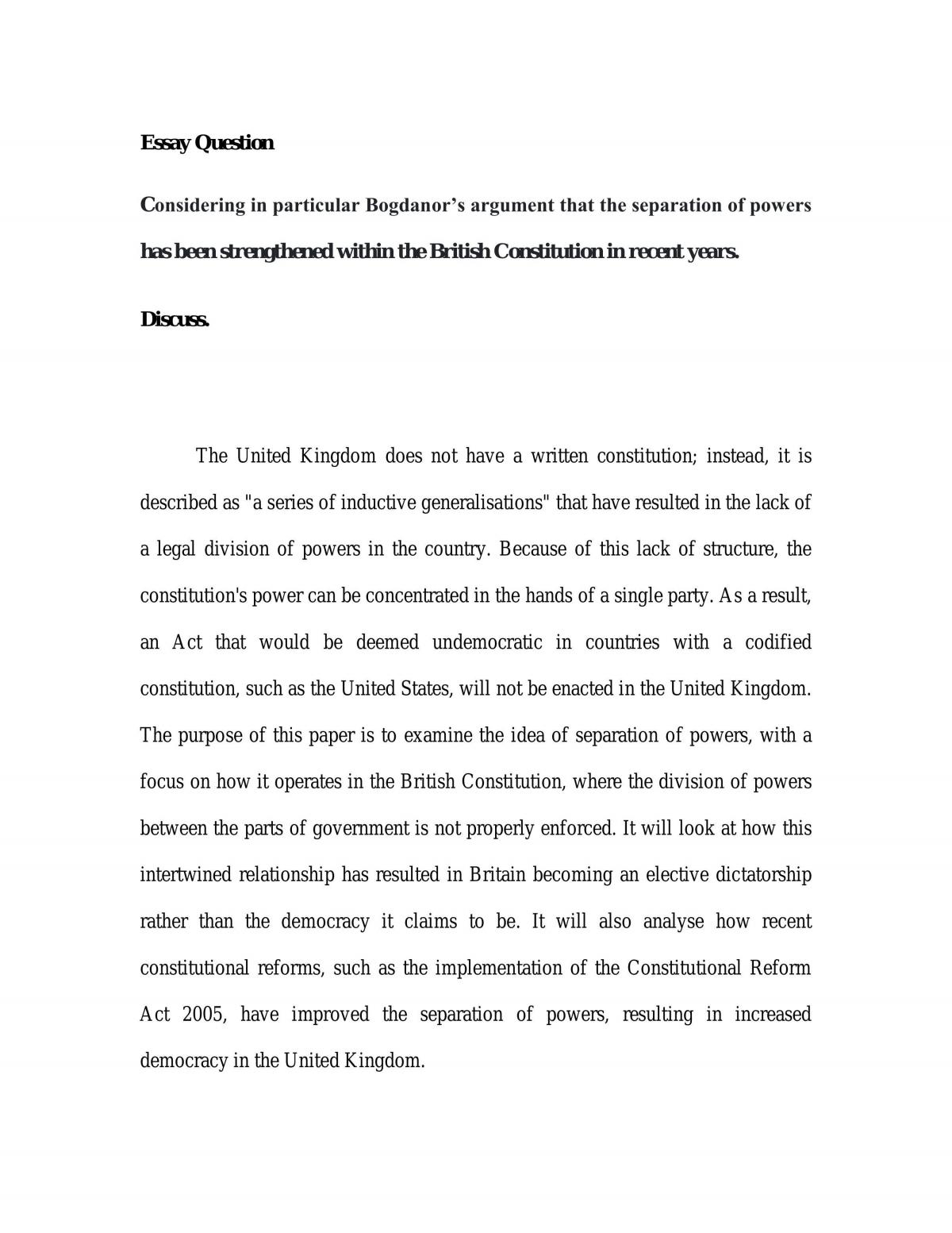 Separation of powers has been strengthened within the british constitution  - Page 1