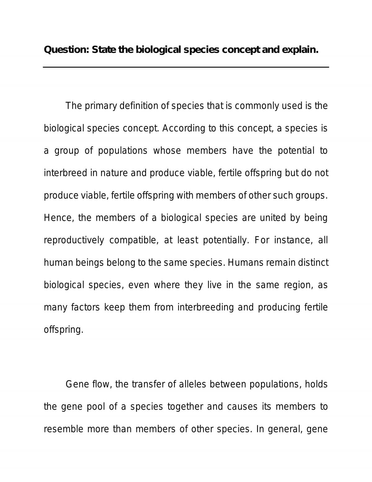 Essay Discussing the Biological Species Concept - Page 1