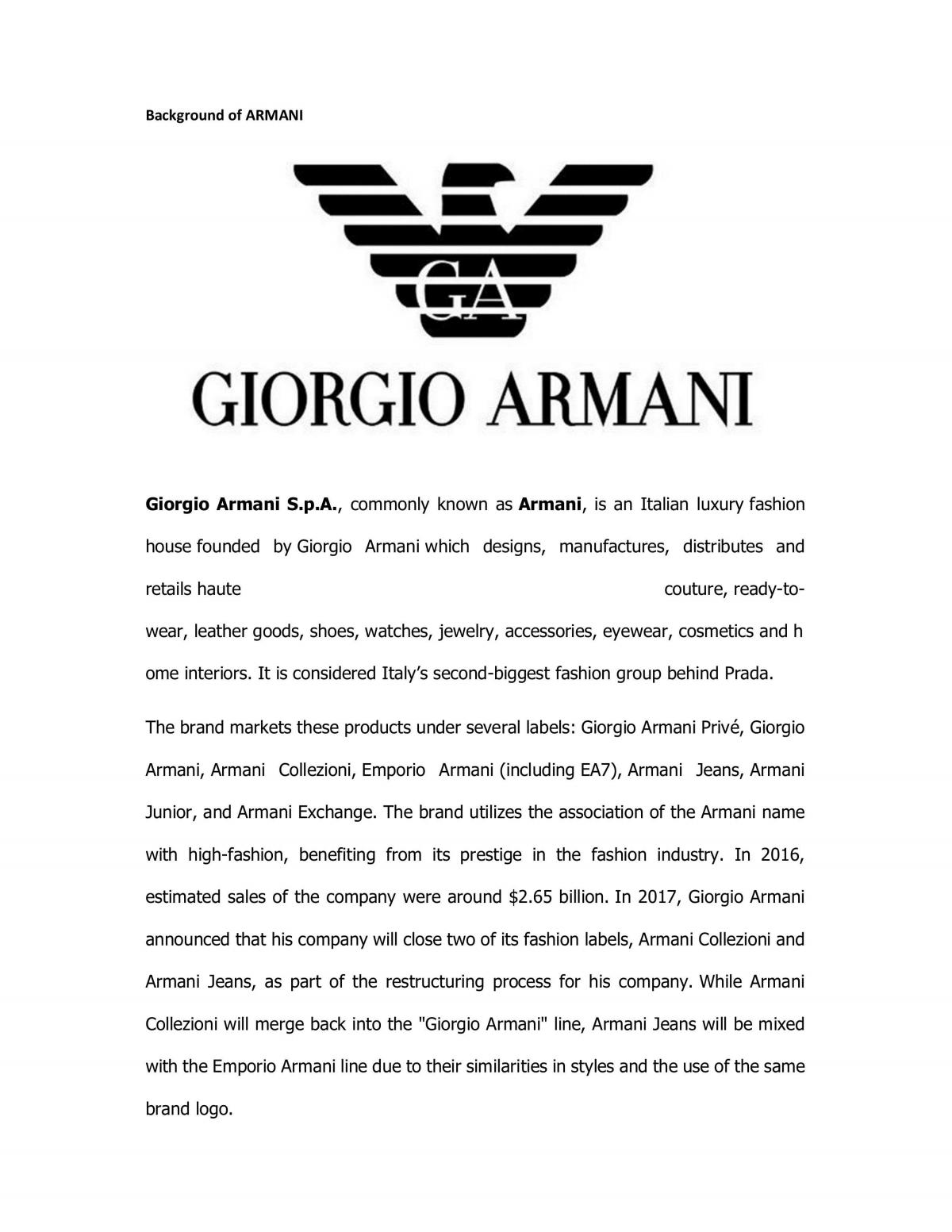 Analysis Giorgio Armani - Page 1