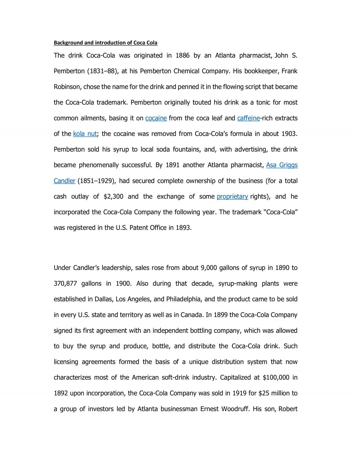Analysis of Coca Cola - Page 1
