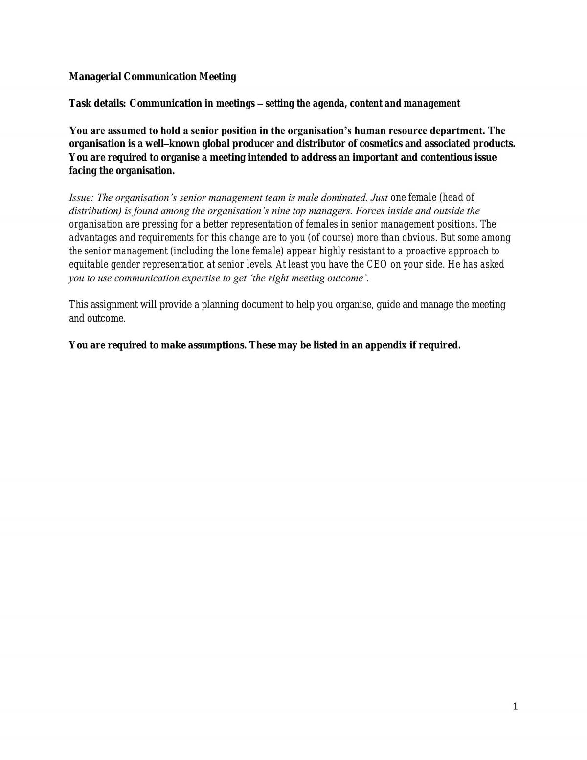 Management - Communication in Meetings Strategy - Assignment - Page 1