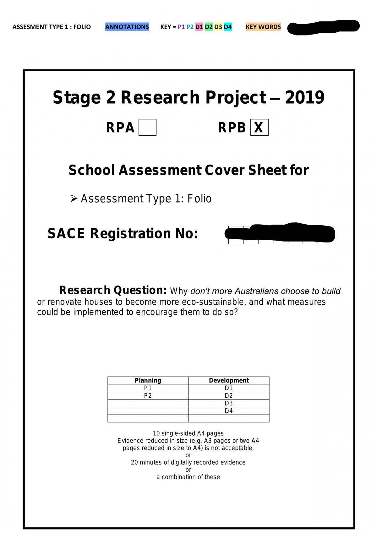 sace research project cover page