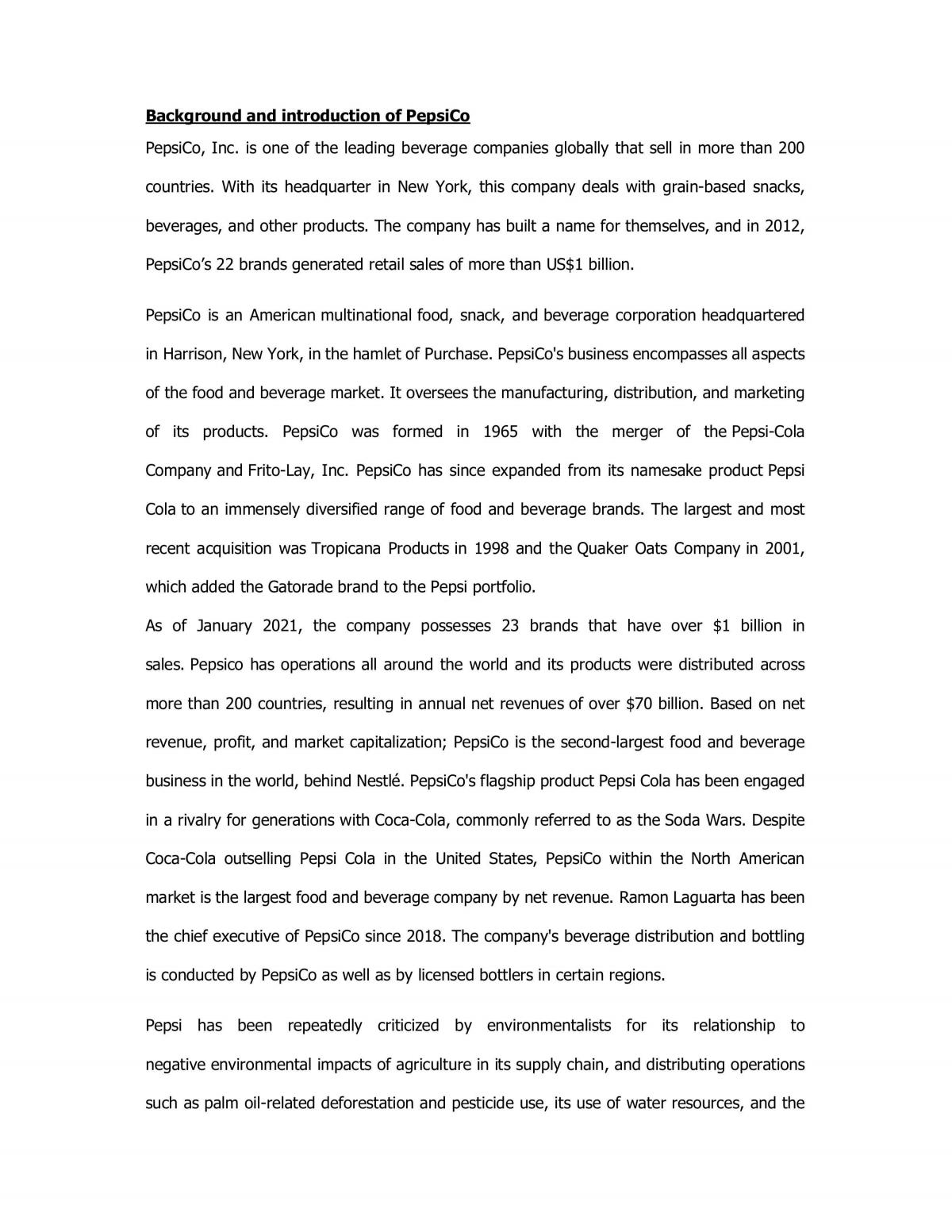 Analysis of PepsiCo Inc - Page 1