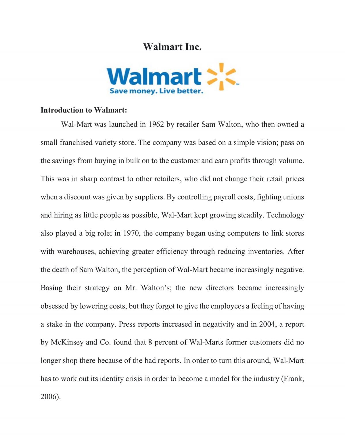 Analysis of Walmart  - Page 1