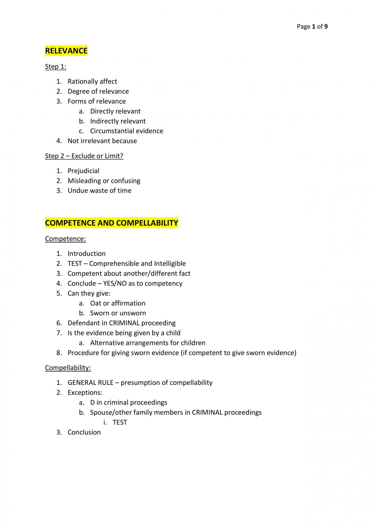 Evidence Course Notes - Page 1