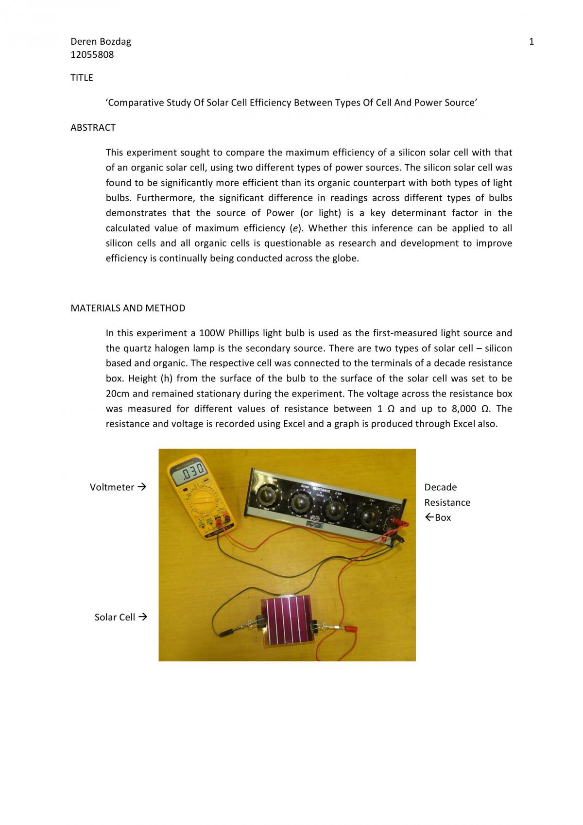 ‘Comparative Study Of Solar Cell Efficiency Between Types Of Cell And Power Source’ - Page 1
