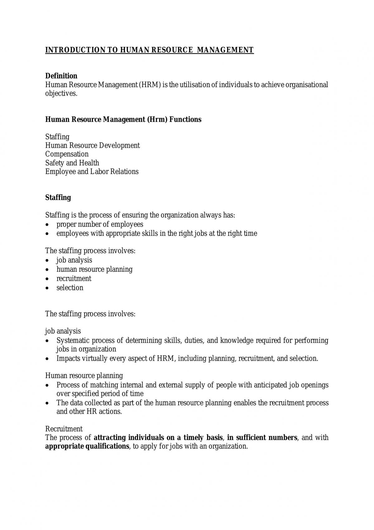 Human Resource Management Full Study Notes  - Page 1