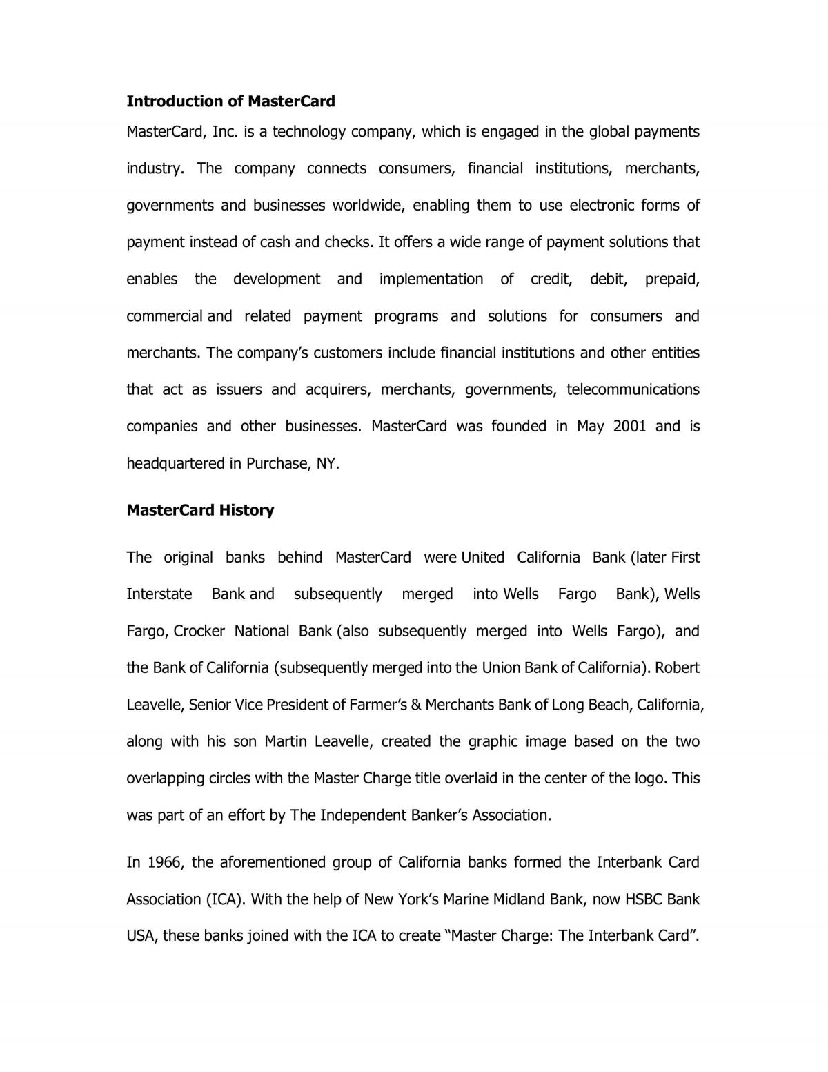 Analysis of MasterCard Inc - Page 1