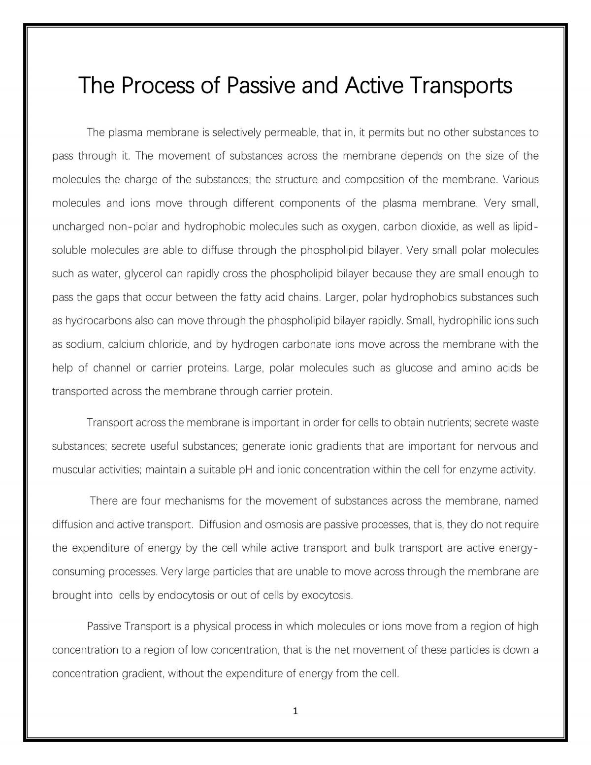 The Process of Passive and Active Transports - Page 1