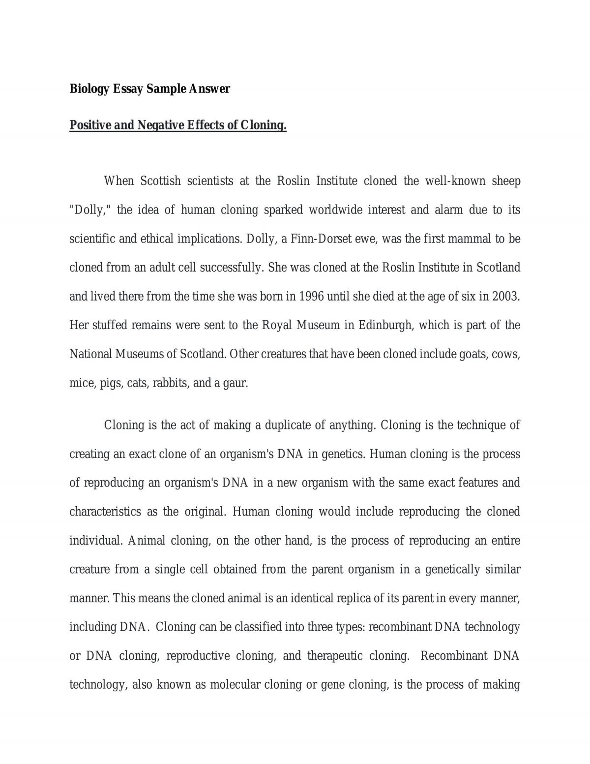 Positive and negative effects of cloning essay  - Page 1
