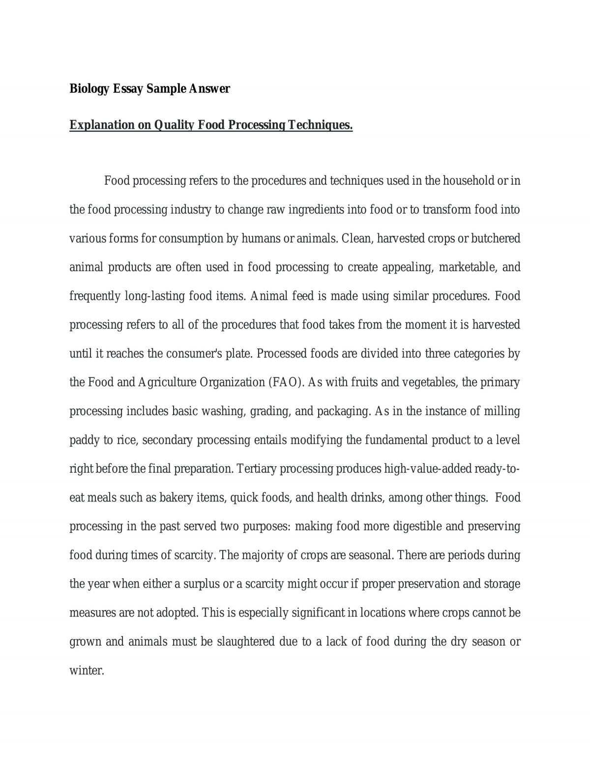 essay for food processing