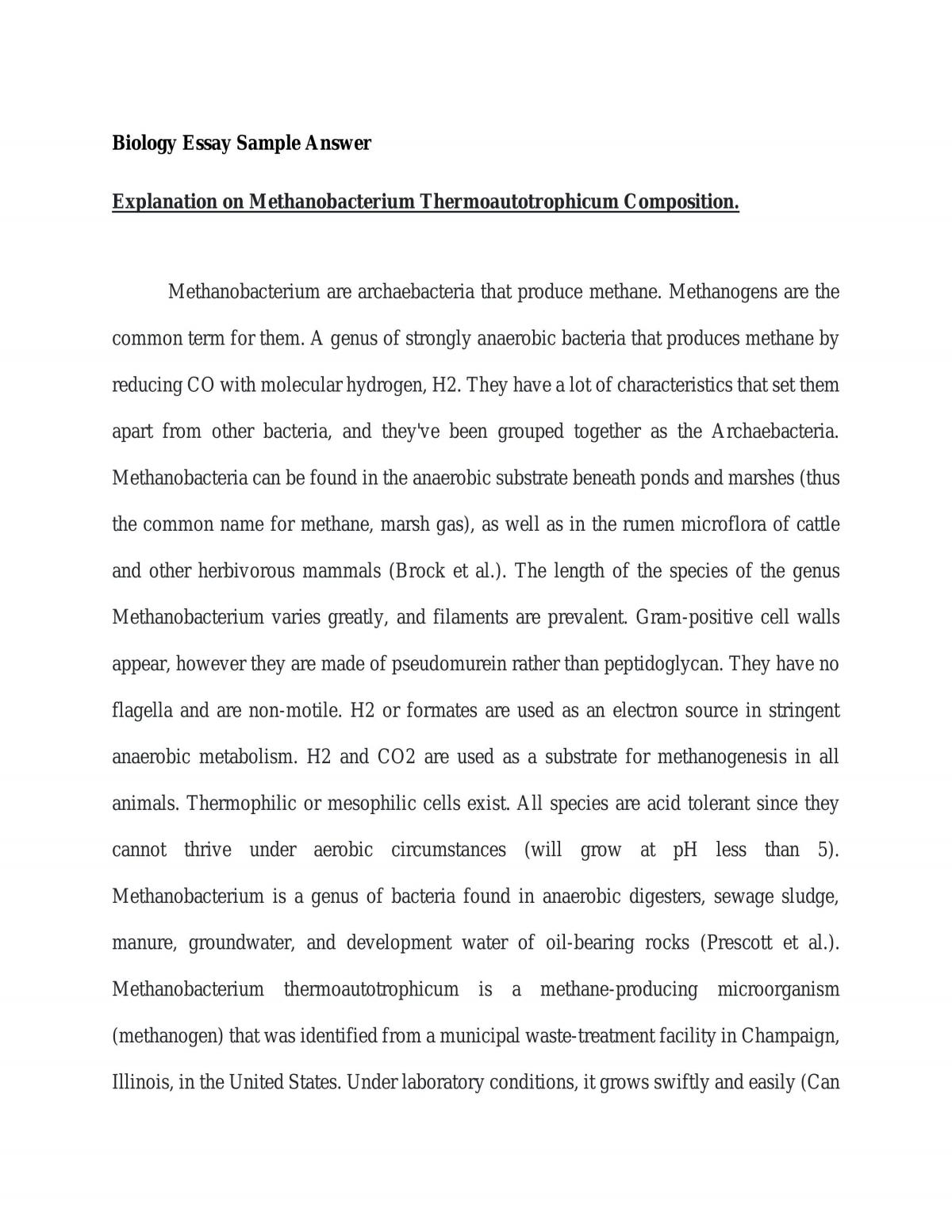 Methanobacterium thermoautrophicum composition essay  - Page 1