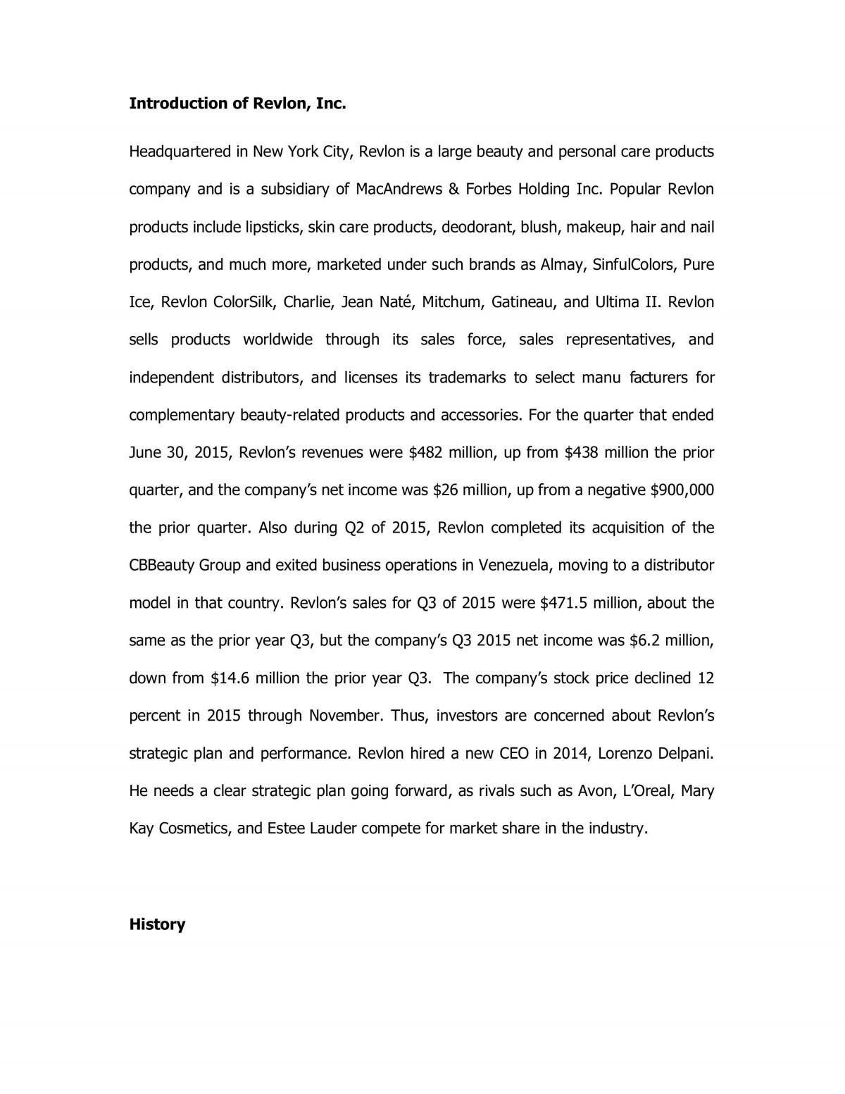 Analysis of Revlon Inc - Page 1
