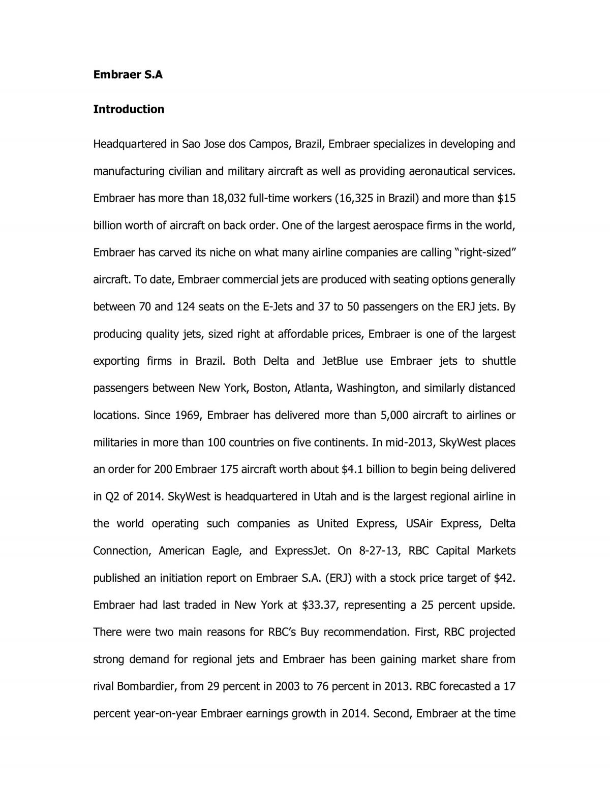 Analysis of Embraer S.A - Page 1