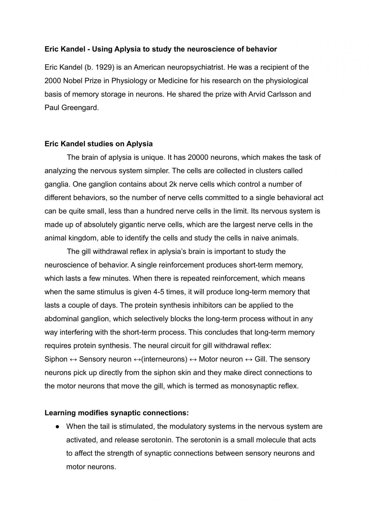 Eric Kandel - Using Aplysia to study the neuroscience of behavior - Page 1